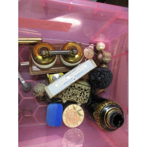 229 - Brass stamp box, small Christofle silver plated dish and a quantity of other miscellaneous items