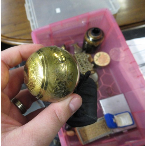 229 - Brass stamp box, small Christofle silver plated dish and a quantity of other miscellaneous items