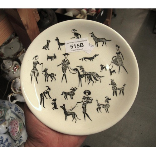 515B - Alfred Meakin transfer plate decorated with figures and dogs, together with a French Robj oil lamp i... 