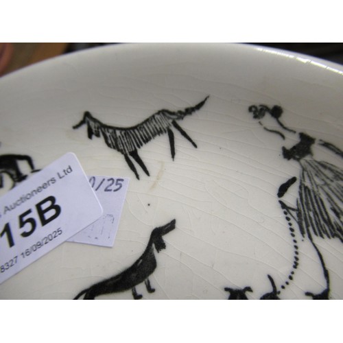 515B - Alfred Meakin transfer plate decorated with figures and dogs, together with a French Robj oil lamp i... 