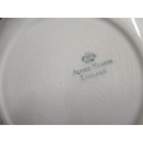 515B - Alfred Meakin transfer plate decorated with figures and dogs, together with a French Robj oil lamp i... 