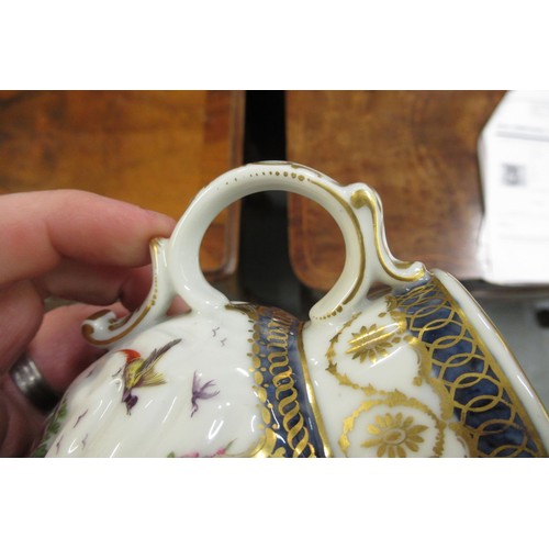 597 - Antique Samson Worcester jug having gilded and floral bird swag decoration with mask head spout bear... 