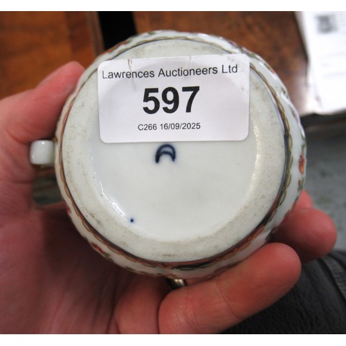 597 - Antique Samson Worcester jug having gilded and floral bird swag decoration with mask head spout bear... 