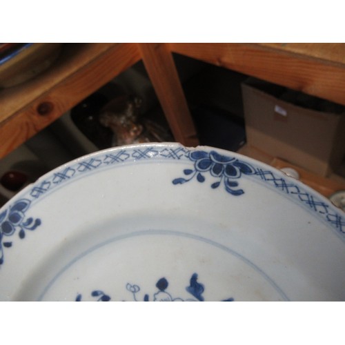 554 - Three 18th Century Chinese blue and white plates, together with a blue and white tin glazed plate, 2... 