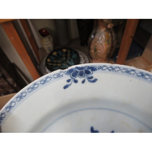 554 - Three 18th Century Chinese blue and white plates, together with a blue and white tin glazed plate, 2... 