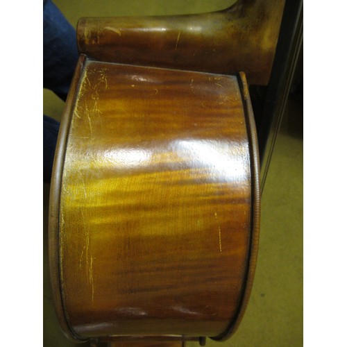 188 - Student's three quarter size cello, bearing a handwritten label ' Made by Gualang Wang ', in soft ca... 