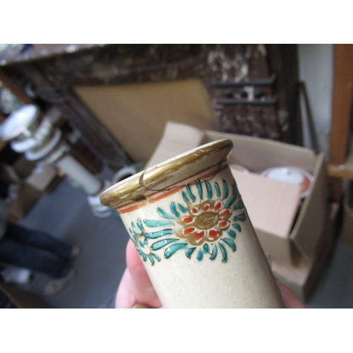 553 - Two late 19th Century Japanese Satsuma bottle vases with covers, each painted with flowers, 31cm hig... 