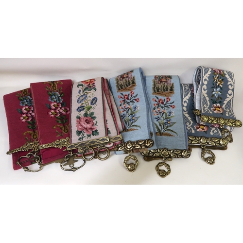 45 - Modern needlepoint wall hanging, 107 x 71cm, together with four pairs of similar bell pulls