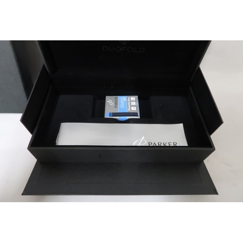 46 - Parker Duofold Mini yellow check fountain pen, 11.6cm long in original box