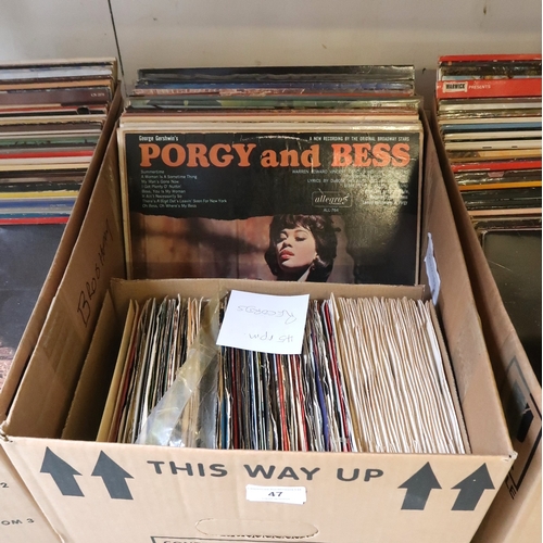47 - Four boxes containing a large collection of various 20th Century records, including various LPs and ... 