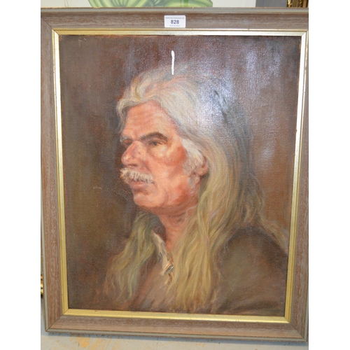 828 - June Gale, oil on canvas, head and shoulder portrait of a man, labelled verso, 55 x 45cm, framed