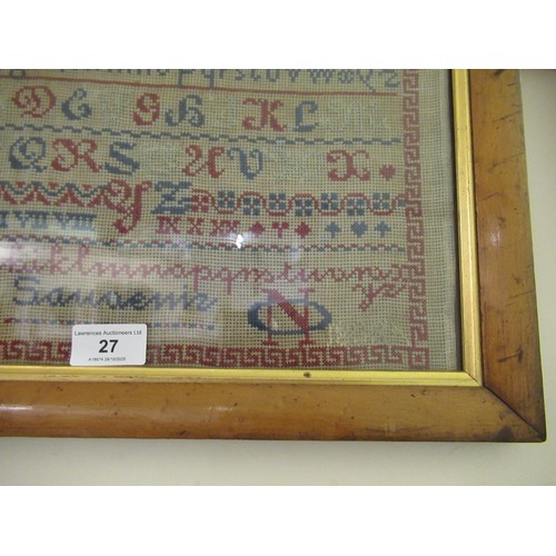 27 - William IV needlework sampler of alphabet and numerical design, signed with the initials H.B. and N.... 