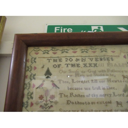 28 - George III needlework sampler, worked with verses 20 and 21 of the 33rd Psalm, within a floral and s... 