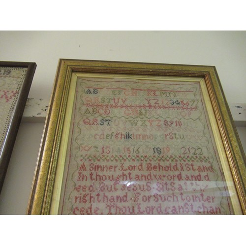 29 - Victorian needlework sampler of alphabet and motto design, signed Mary Cittins? aged 9, 1854, 35 x 2... 