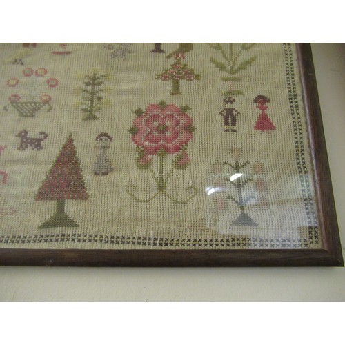 31 - Victorian needlework sampler of pictorial, motto, alphabet and numerical design, signed Ellen Twist,... 