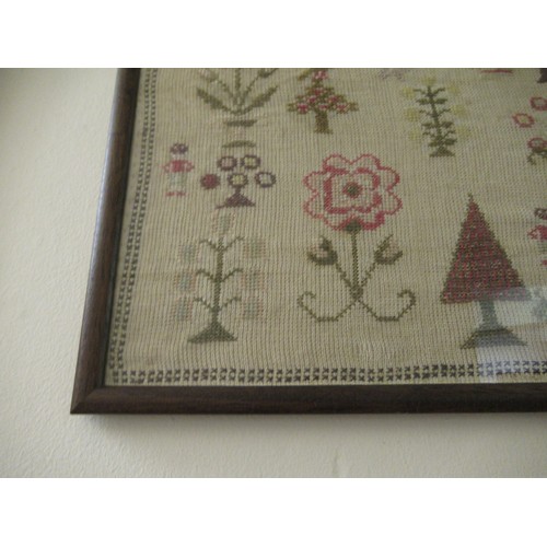31 - Victorian needlework sampler of pictorial, motto, alphabet and numerical design, signed Ellen Twist,... 