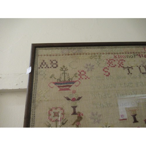 31 - Victorian needlework sampler of pictorial, motto, alphabet and numerical design, signed Ellen Twist,... 
