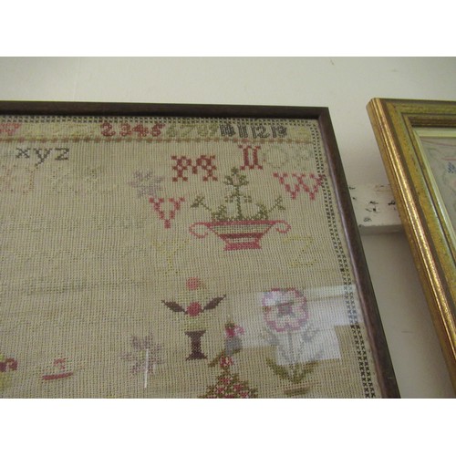 31 - Victorian needlework sampler of pictorial, motto, alphabet and numerical design, signed Ellen Twist,... 
