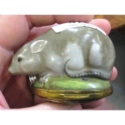 475 - 19th Century Continental porcelain and enamel snuff or sweetmeat box in the form of a mouse or rat, ... 