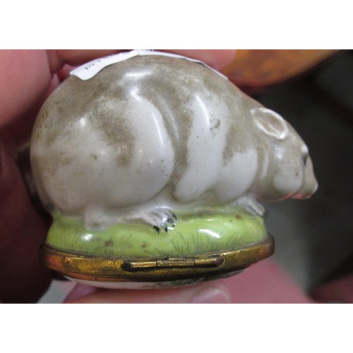 475 - 19th Century Continental porcelain and enamel snuff or sweetmeat box in the form of a mouse or rat, ... 