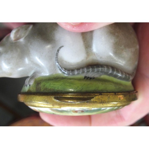 475 - 19th Century Continental porcelain and enamel snuff or sweetmeat box in the form of a mouse or rat, ... 