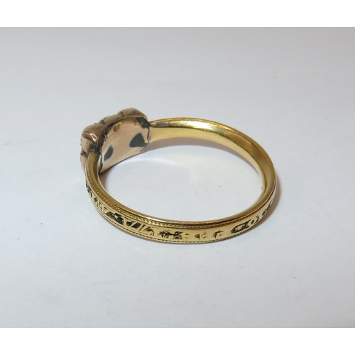 1130 - Antique high carat memorial ring set six split pearls, size O, 3.6g