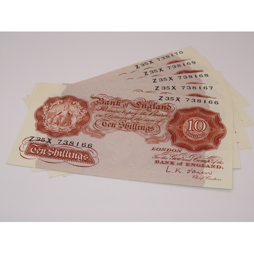 1188 - Five mid 20th Century consecutive numbered ten shilling notes