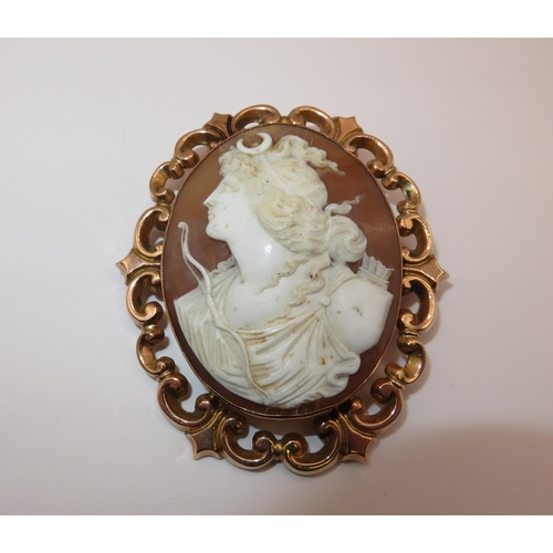 1219 - Large 19th Century 9ct gold mounted carved shell cameo portrait brooch, the cameo 55 x 43mm