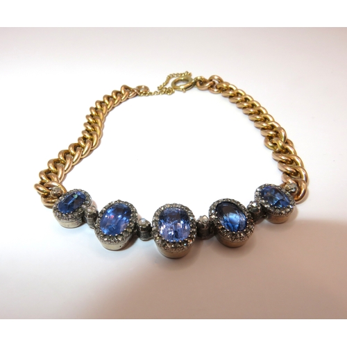 1220 - 19th / 20th Century bracelet set five graduated sapphire and diamond clusters mounted on a French 18... 