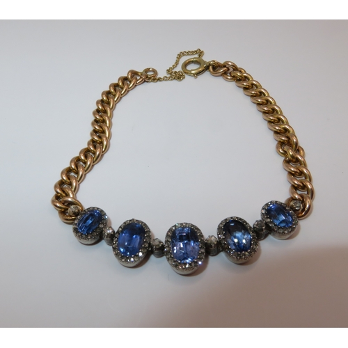 1220 - 19th / 20th Century bracelet set five graduated sapphire and diamond clusters mounted on a French 18... 