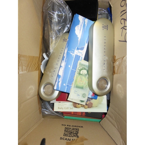 1239 - Box containing a large quantity of various cased sets of British Mint coins, including various Olymp... 