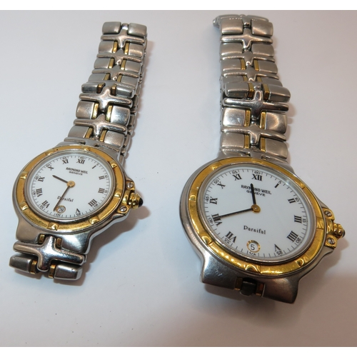 1250 - Raymond Weil Parcifal pattern ladies and gentleman's stainless steel quartz wristwatches