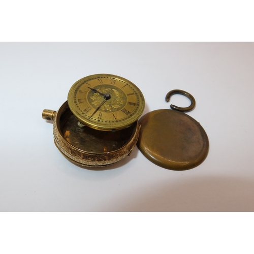 1274 - Continental 18ct gold cased fob watch, case weight 5.8g, gross weight 17g (at fault)