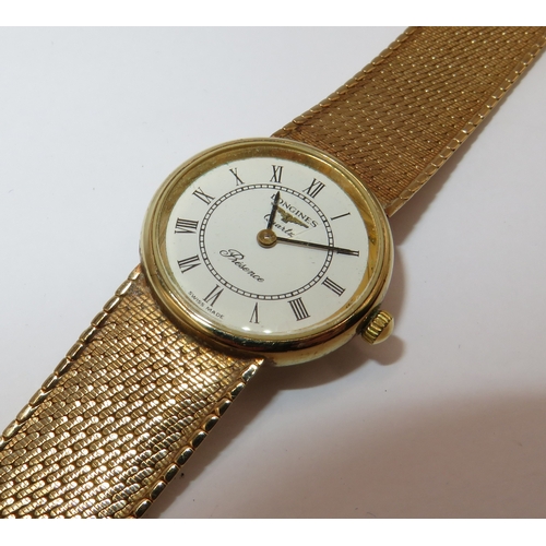1281 - Ladies Longines 9ct gold quartz wristwatch with integral strap, gross weight 26.4g