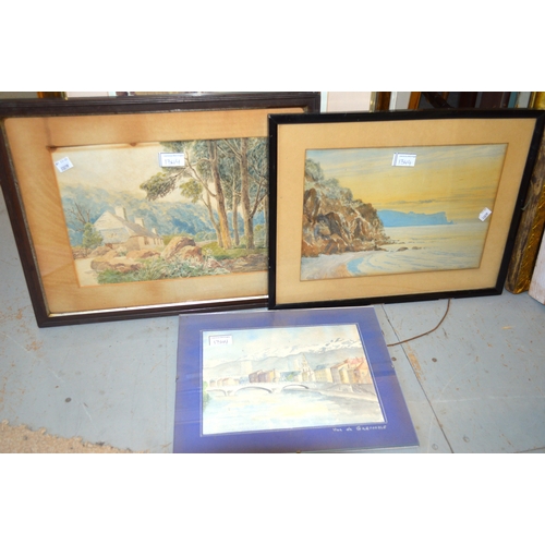 1344 - Watercolour, study of sailing boats off a coastline, together with various other watercolours, possi... 