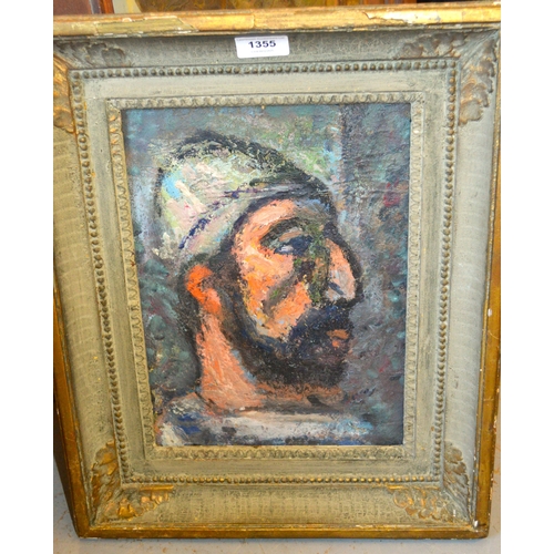 1355 - Mid 20th Century, oil on canvas board, head study of a man bearing Vente Roualt, studio stamp verso,... 