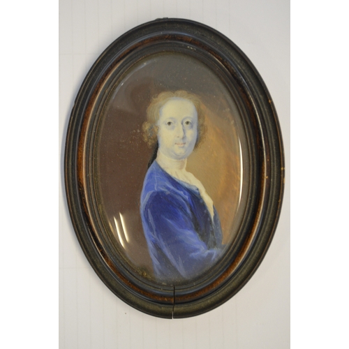 1407 - 19th Century watercolour portrait miniature on ivory, portrait of a lady wearing a feather trimmed b... 