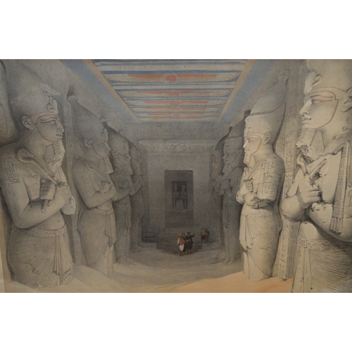 1412 - David Roberts, pair of coloured prints 'The Temple of Aboo Symbel' and 'Mosque of the Sultan'. 33cm ... 