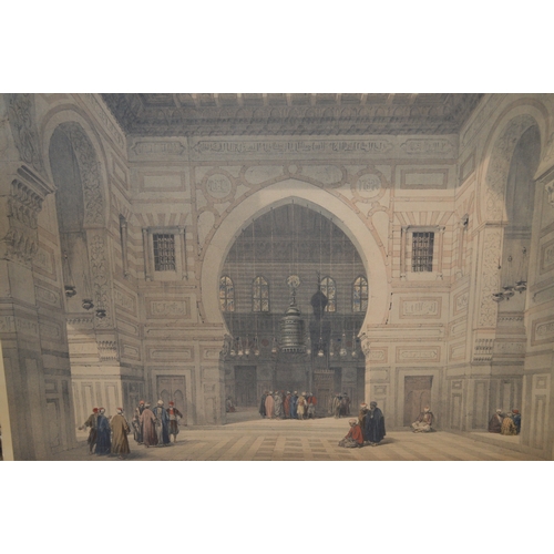 1412 - David Roberts, pair of coloured prints 'The Temple of Aboo Symbel' and 'Mosque of the Sultan'. 33cm ... 