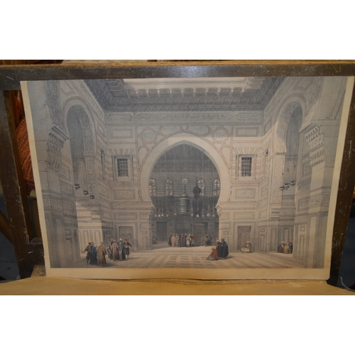 1412 - David Roberts, pair of coloured prints 'The Temple of Aboo Symbel' and 'Mosque of the Sultan'. 33cm ... 