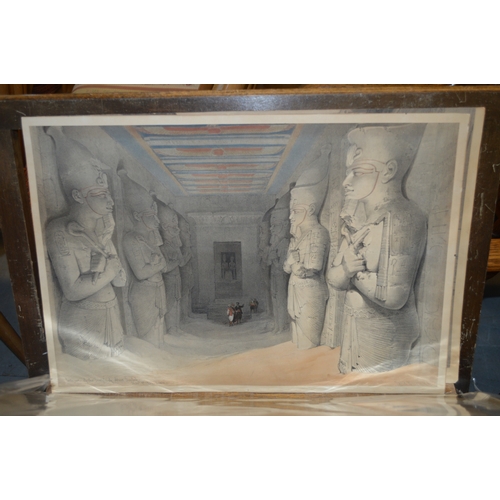 1412 - David Roberts, pair of coloured prints 'The Temple of Aboo Symbel' and 'Mosque of the Sultan'. 33cm ... 