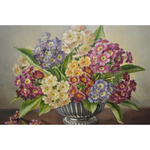 1433 - Constance Cooper oil on canvas, still life flowers in a vase on a table top, signed, 32.5 x 42.5cm, ... 