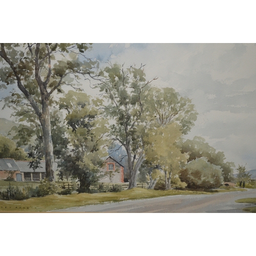 1442 - Sidney Perrin, wtarecolour, rural scene with figures and buildings, signed, 36 x 54cm, gilt framed