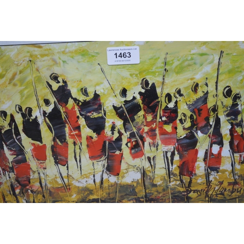1463 - David Ndambuki, mixed media study of figures, signed, 23 x 26cm, together with another small African... 