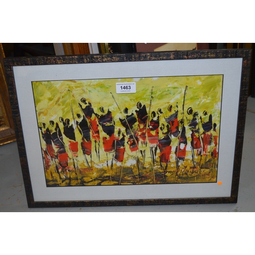 1463 - David Ndambuki, mixed media study of figures, signed, 23 x 26cm, together with another small African... 