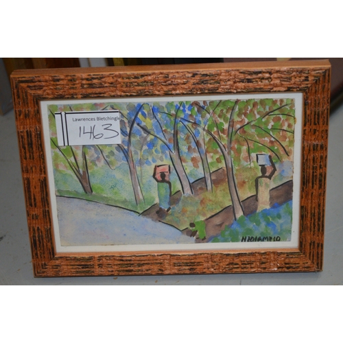 1463 - David Ndambuki, mixed media study of figures, signed, 23 x 26cm, together with another small African... 