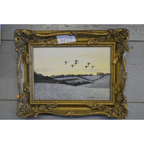 1477 - Berrisford Hill, pair of small oil paintings on board, ' Winter Wigeon ' and ' Pheasants Evening ', ... 