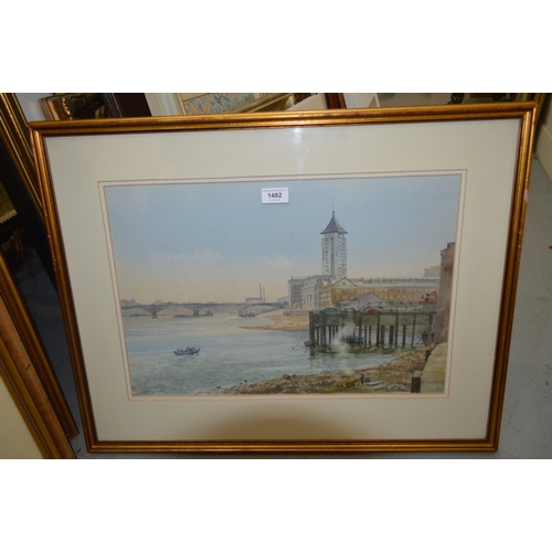 1482 - Ashton Cannell, watercolour, ' The Thames at Chelsea Reach ', signed, 34 x 51cm, gilt framed
