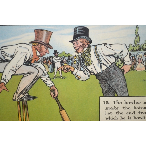 1495 - Set of five cricket related prints, after Crombie, 14.5 x 20.5 cm, in limed oak frame