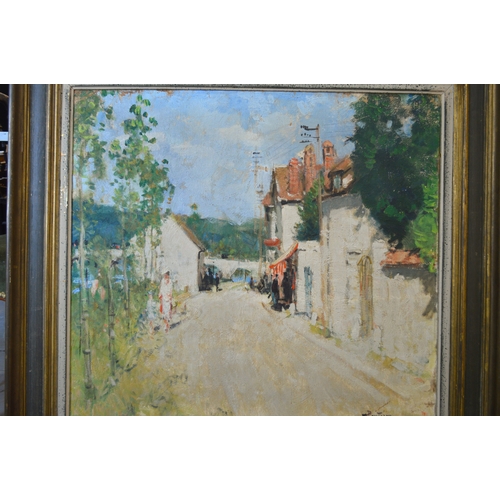 1515 - Pierre Eugene Montezin, oil on canvas, French village street scene, signed, 71 x 76cm, gilt framed